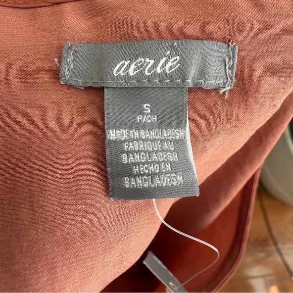 AERIE Dusty Rose Short Sleeve Drop Waist Ruffle Satin Dress Sz S - Picture 6 of 8